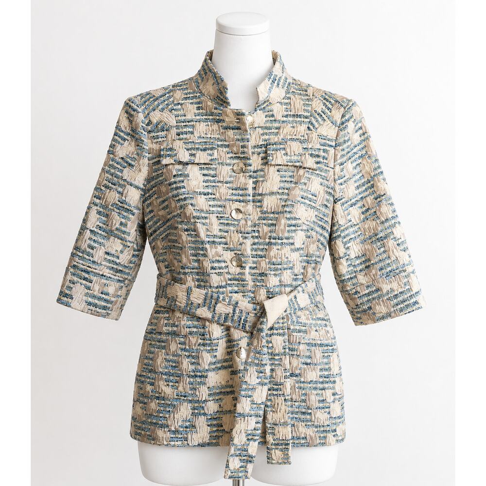 Doncaster Collection Womens Tweed Jacket Size 10 Blue Gold Lady like Business